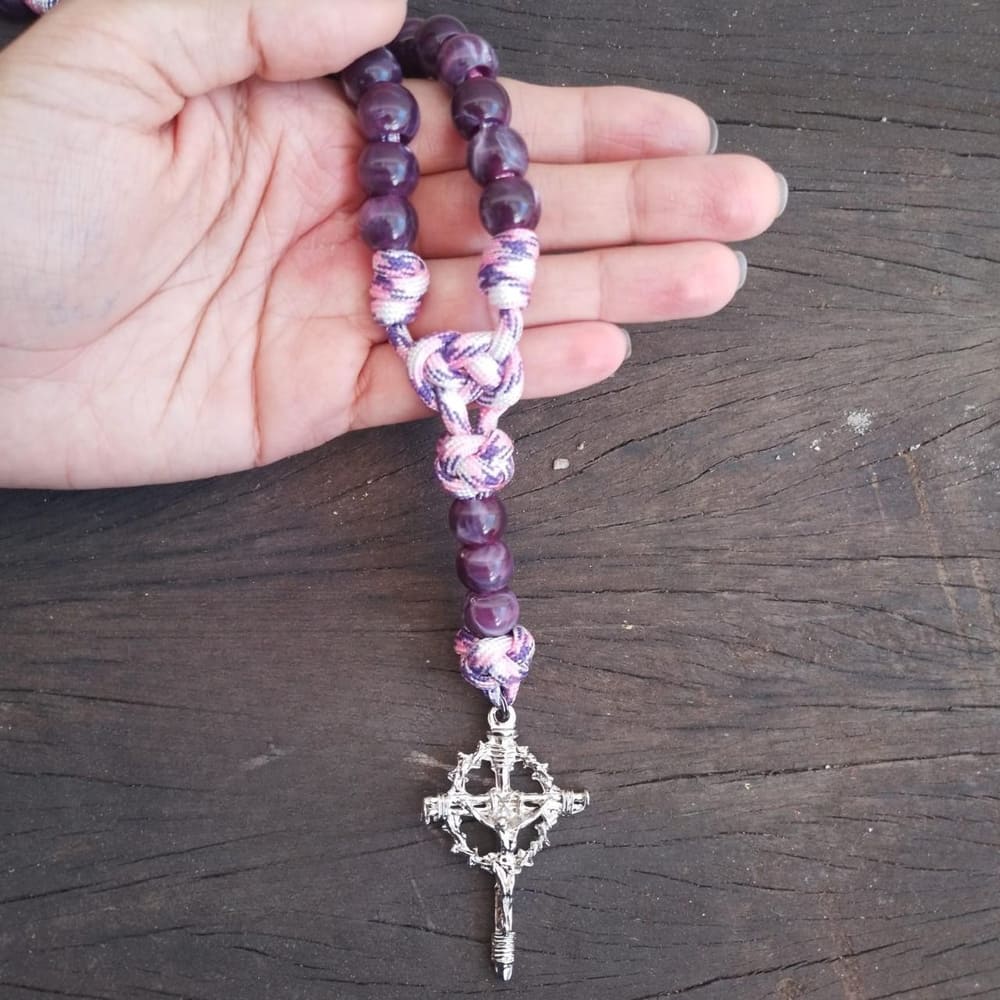 Kit Terços Mistérios em Cruz - Rosa Camuflado e Oceano