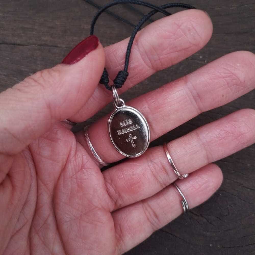 Cordão Salve Rainha - Preto e Níquel