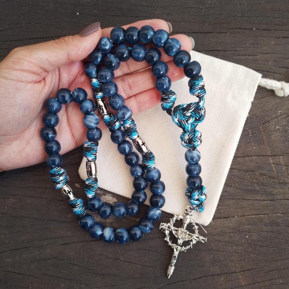 Kit Terços Mistérios em Cruz - Rosa Camuflado e Oceano