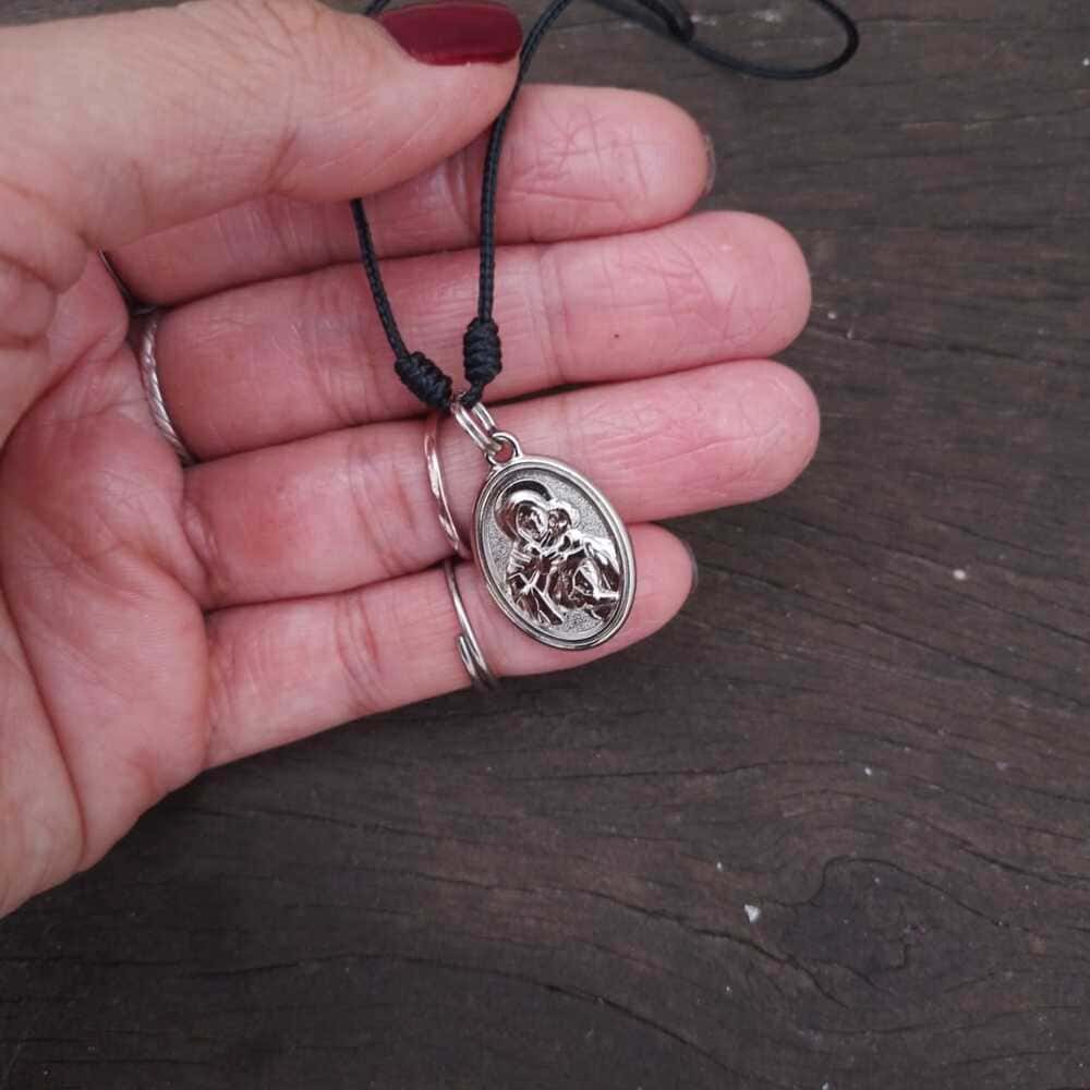 Cordão Salve Rainha - Preto e Níquel