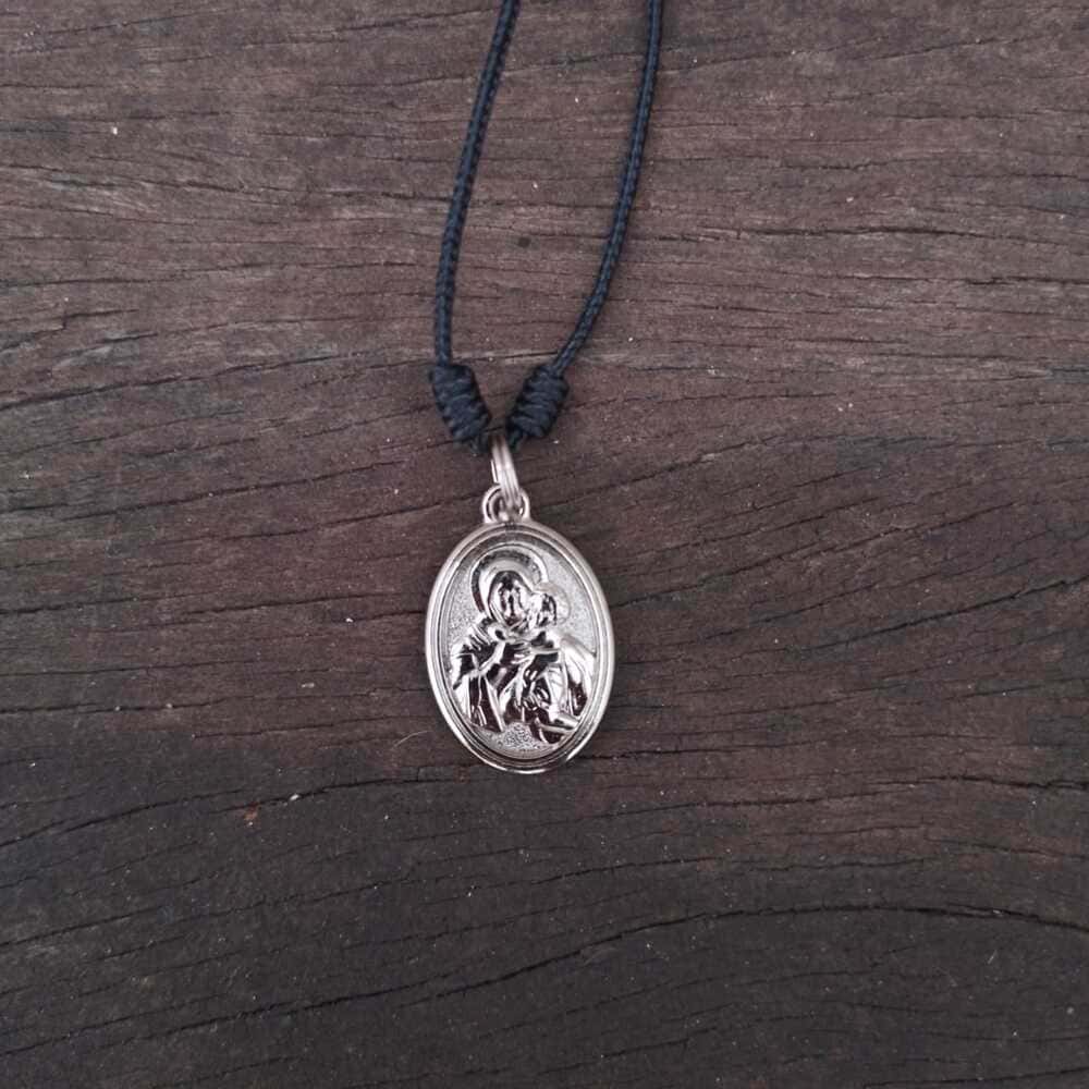 Cordão Salve Rainha - Preto e Níquel