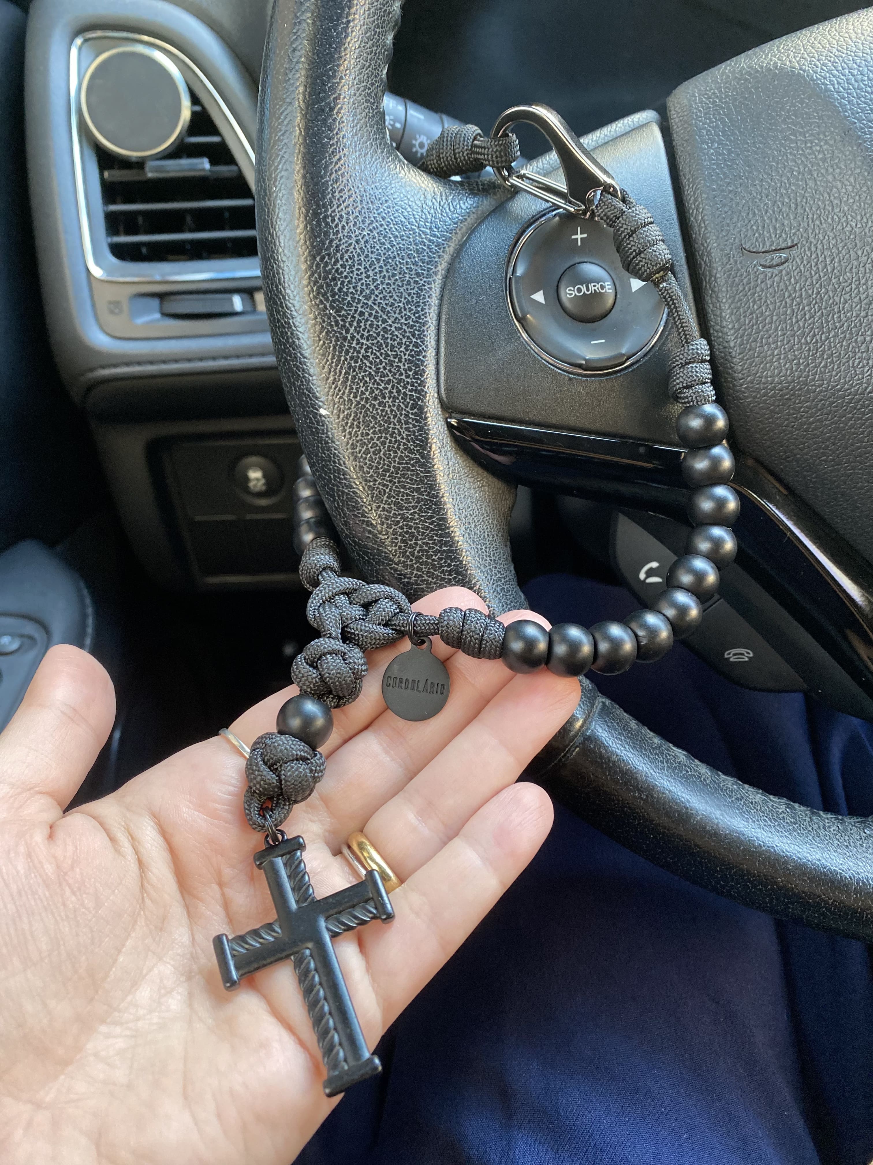 Terço para Carro Força e Coragem Virtus - Preto