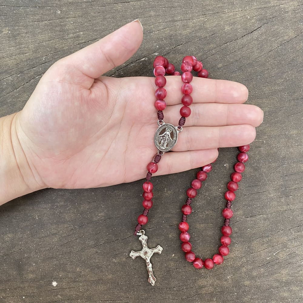 Terço Nossa Senhora das Graças Agilis 8mm - Vinho e Vermelho