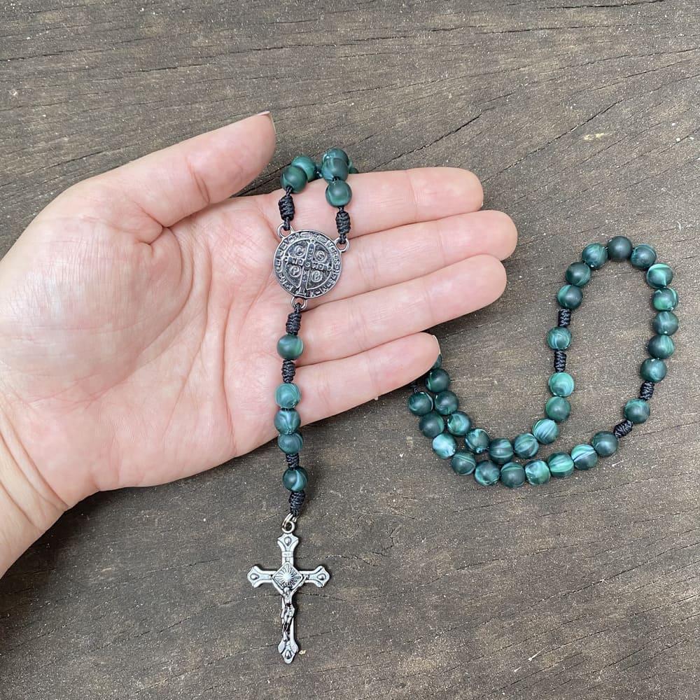 Terço Medalha de São Bento Agilis 8mm - Preto e Verde