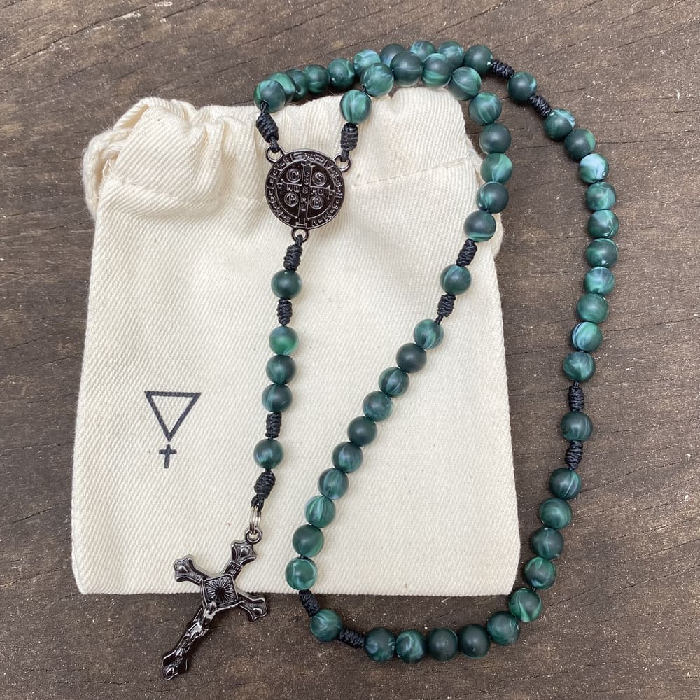 Terço Medalha de São Bento Agilis 8mm - Preto e Verde