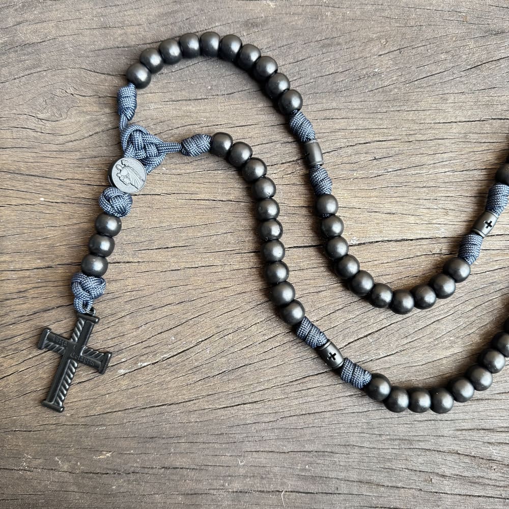 Terço de São José Virtus Mistérios em Cruz - Marinho e Preto