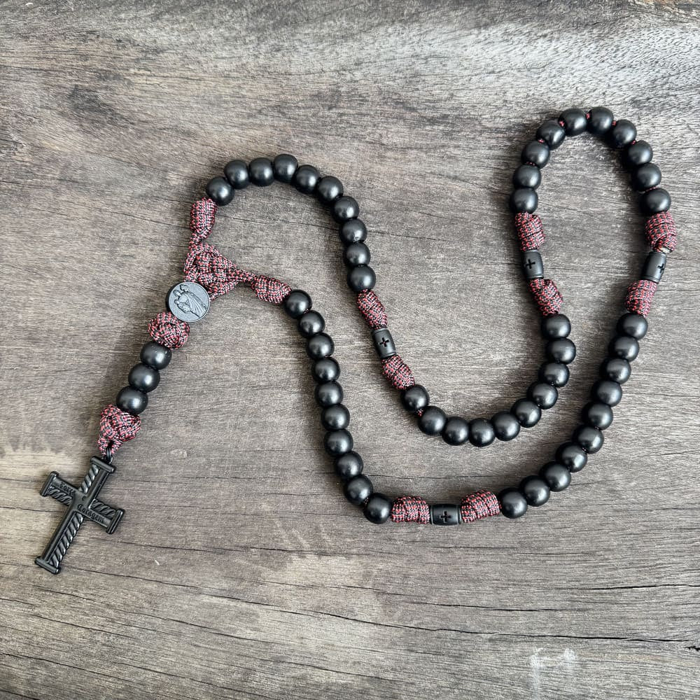 Terço de São José Virtus Mistérios em Cruz - Sagrado Coração e Preto