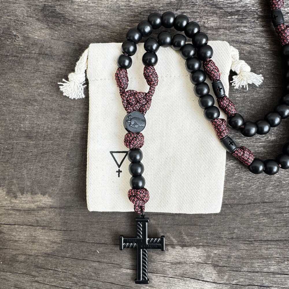 Terço de São José Virtus Mistérios em Cruz - Sagrado Coração e Preto