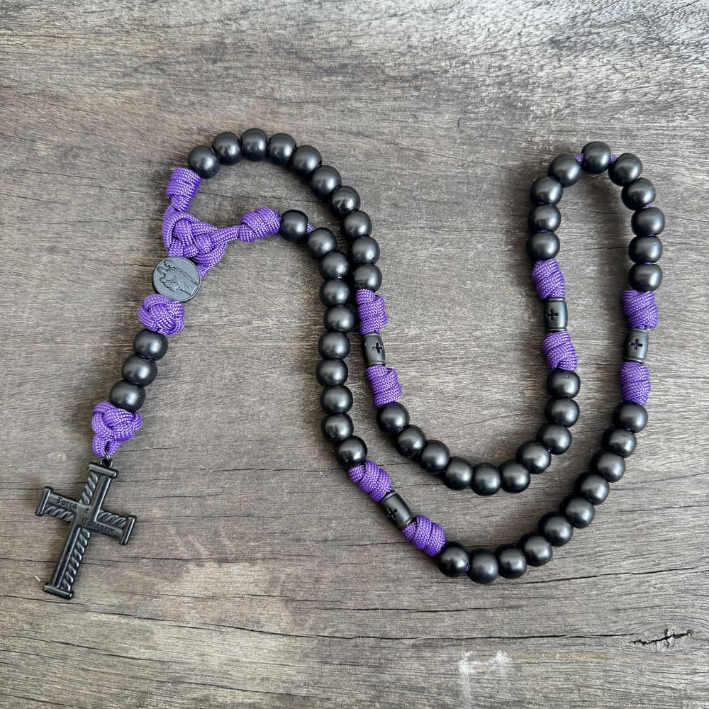 Terço de São José Virtus Mistérios em Cruz - Roxo e Preto