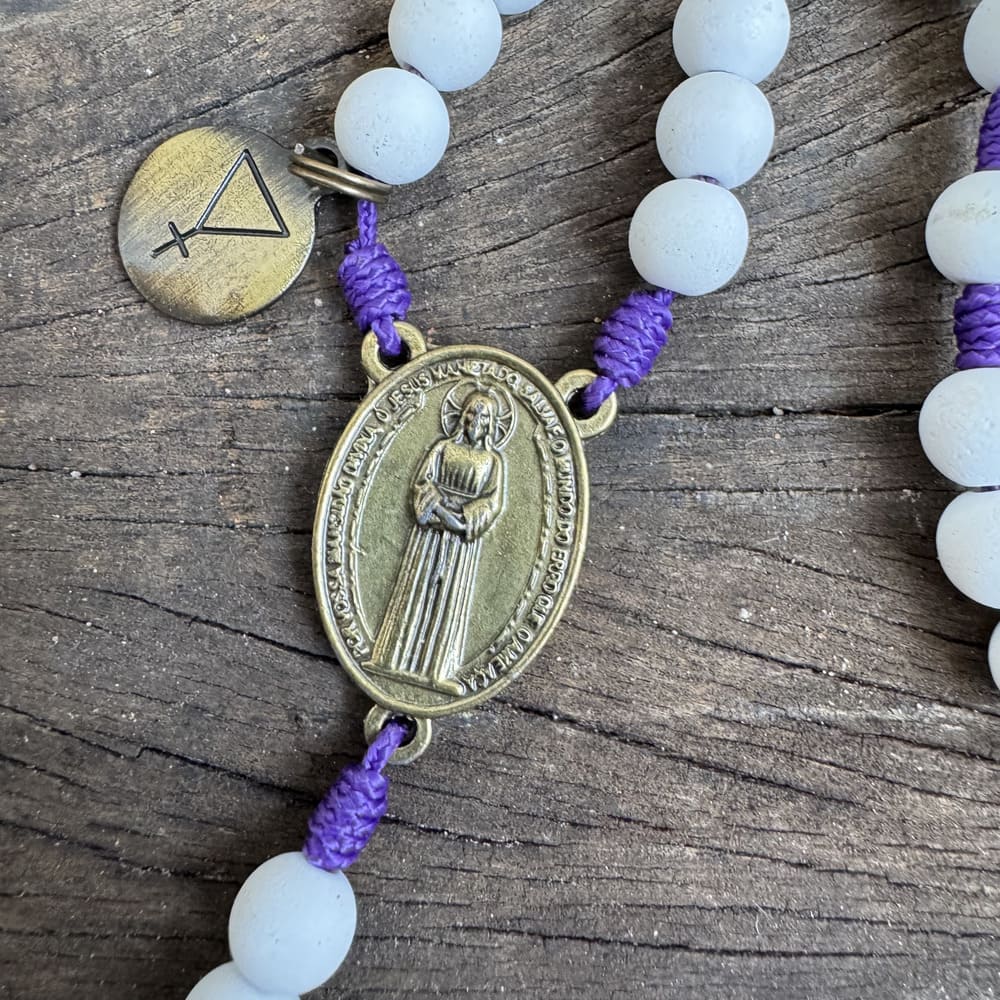 Terço Medalha de Nossa Senhora das Lágrimas - Roxo e branco