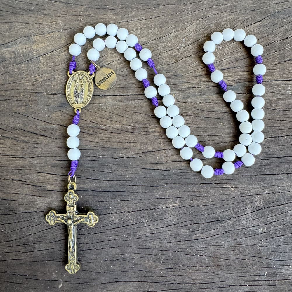 Terço Medalha de Nossa Senhora das Lágrimas - Roxo e branco