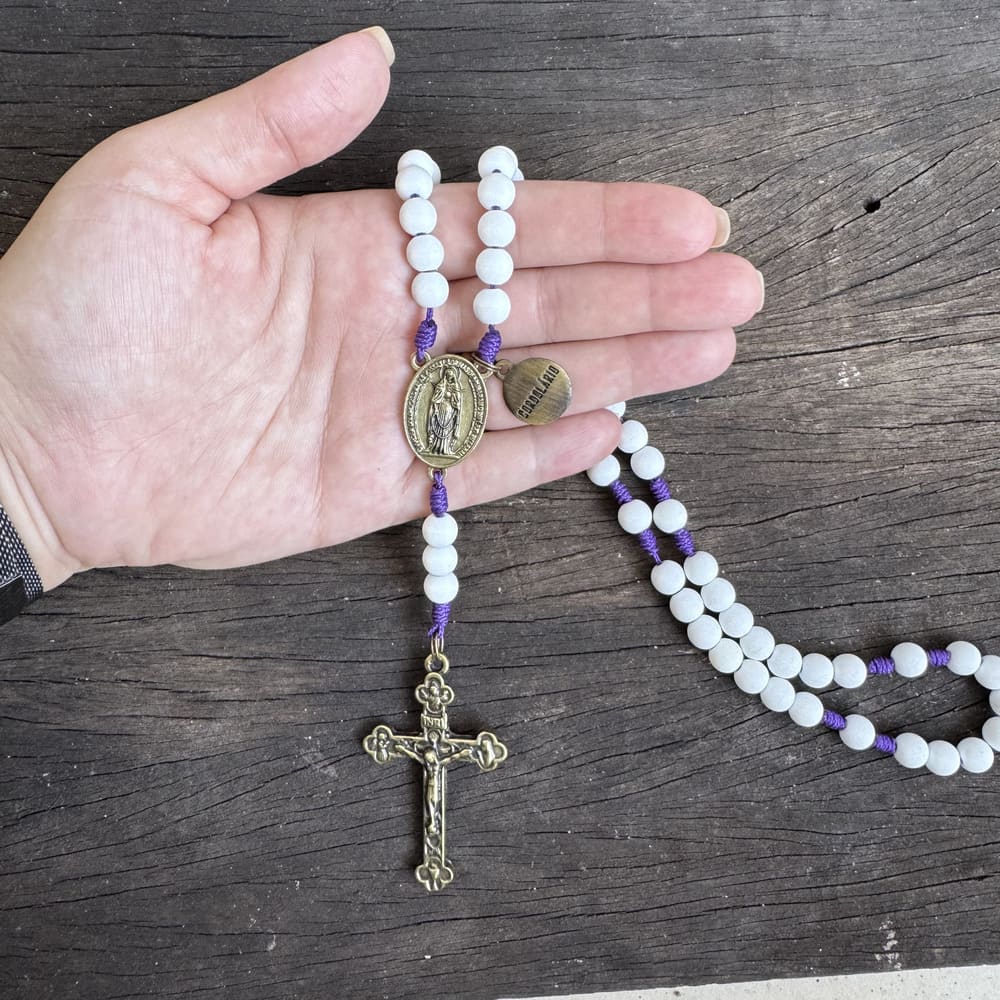 Terço Medalha de Nossa Senhora das Lágrimas - Roxo e branco