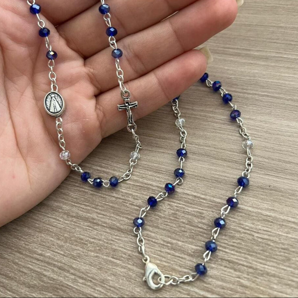 Terço Italiano Colar Nossa Senhora Aparecida 4mm - Cristais Marinho