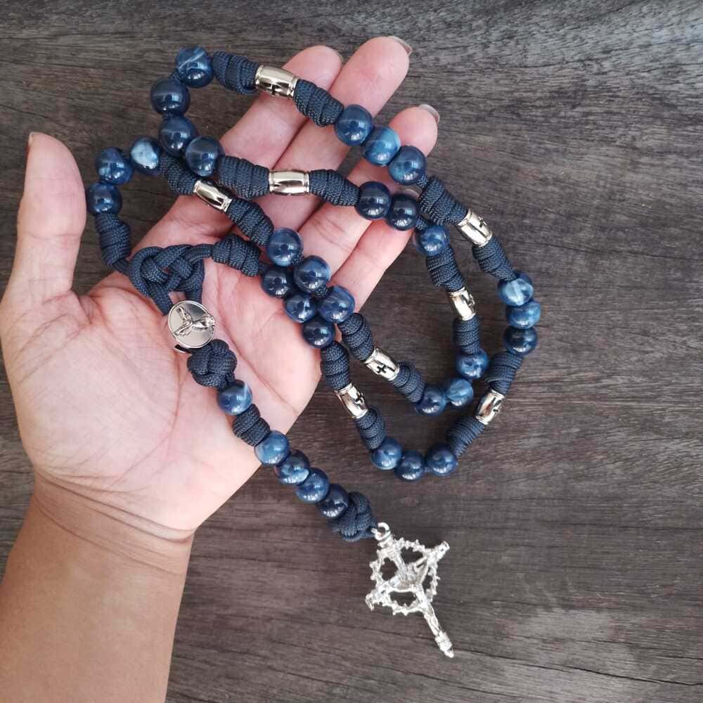 Coroa de São Miguel Virtus Mistérios em cruz - Azul e Níquel