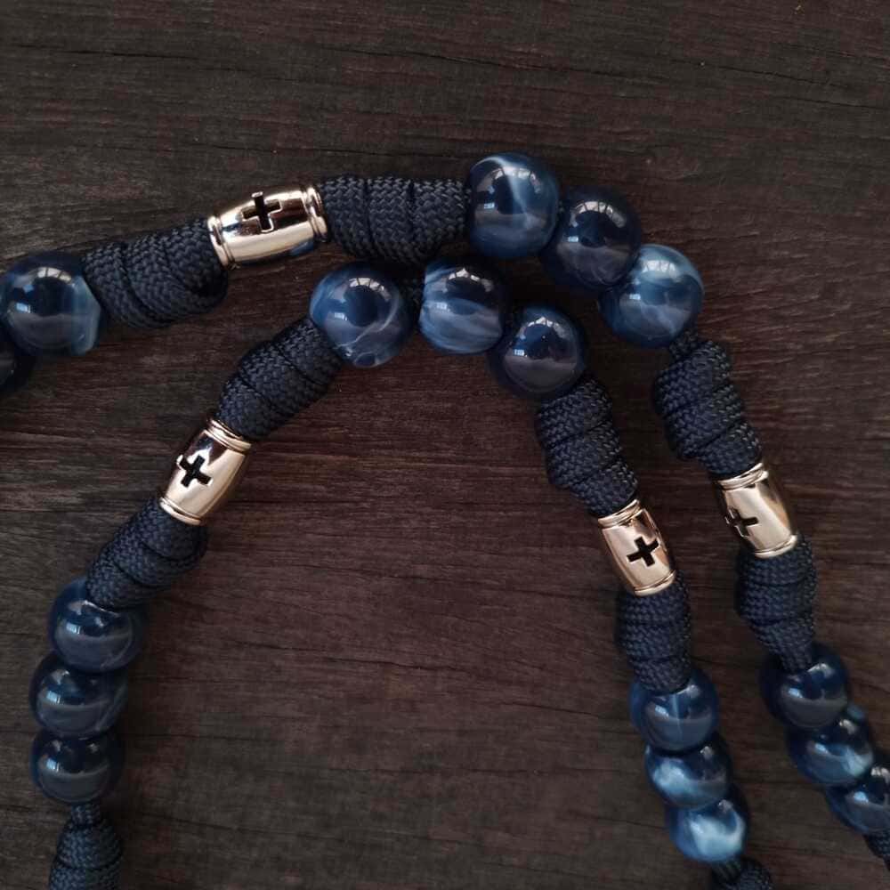 Coroa de São Miguel Virtus Mistérios em cruz - Azul e Níquel