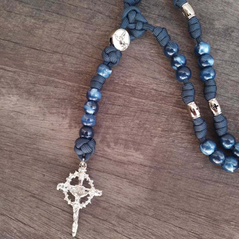 Coroa de São Miguel Virtus Mistérios em cruz - Azul e Níquel