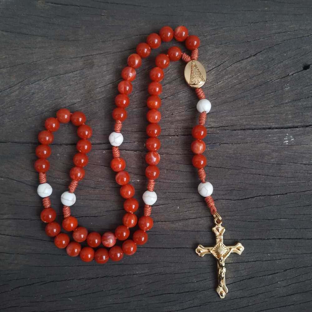 Terço de Nossa Senhora Aparecida Agilis Petrus 8mm - Laranja e Ouro