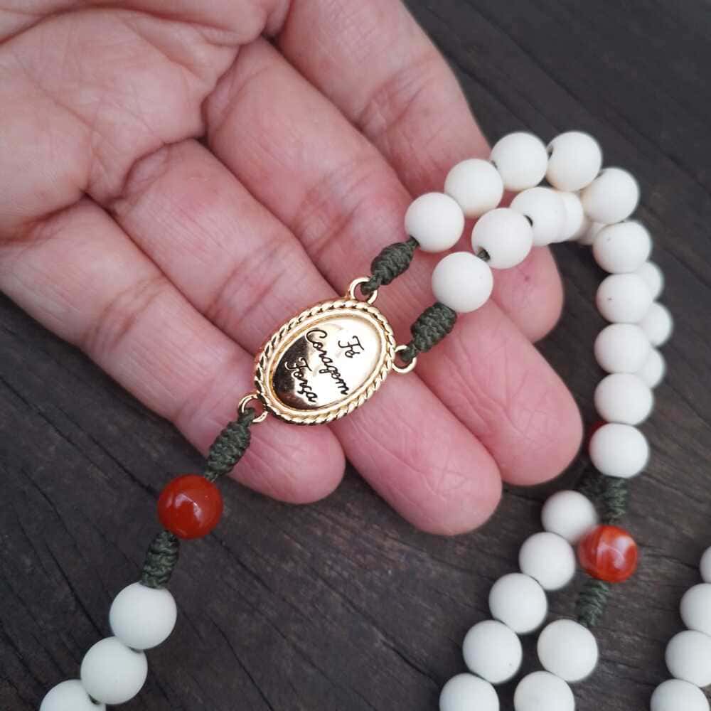 Terço de São José Agilis 8mm - Branco e Laranja