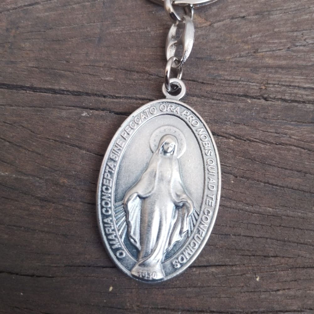 Chaveiro Italiano Oval Medalha Milagrosa - Prata