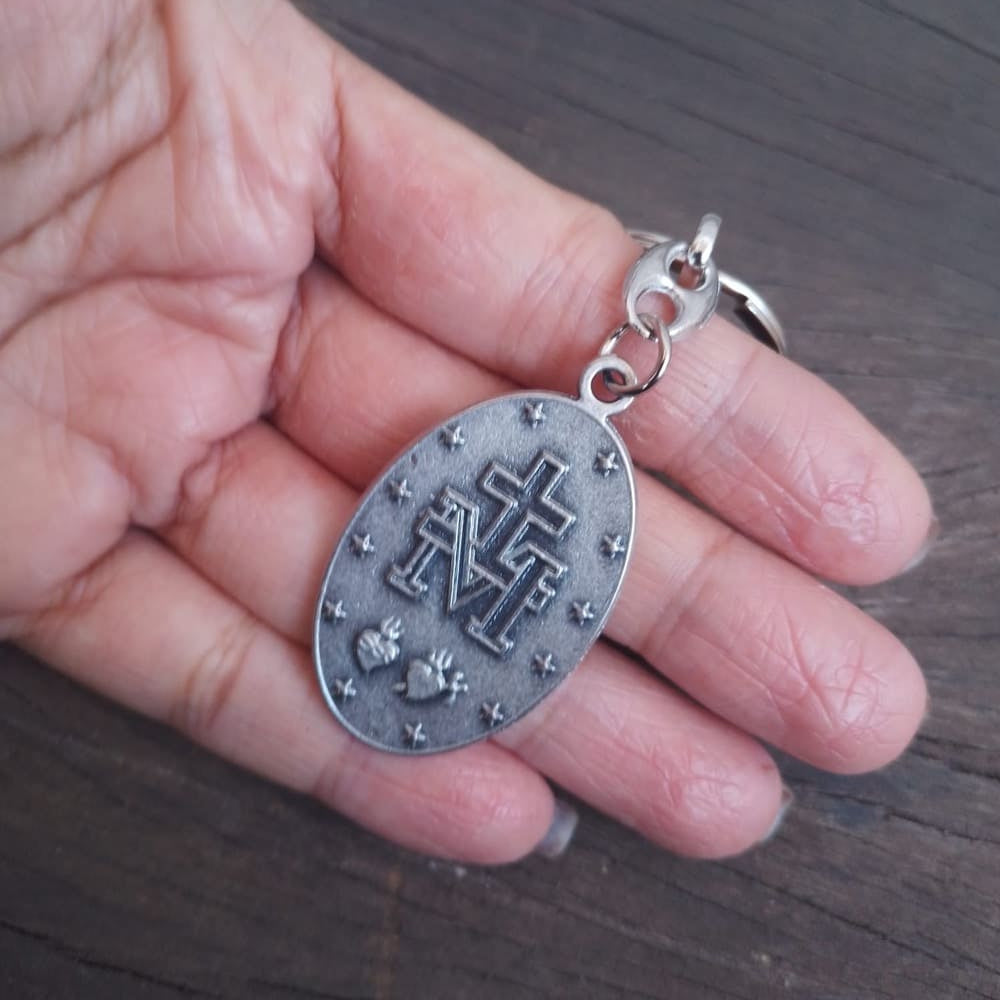 Chaveiro Italiano Oval Medalha Milagrosa - Prata