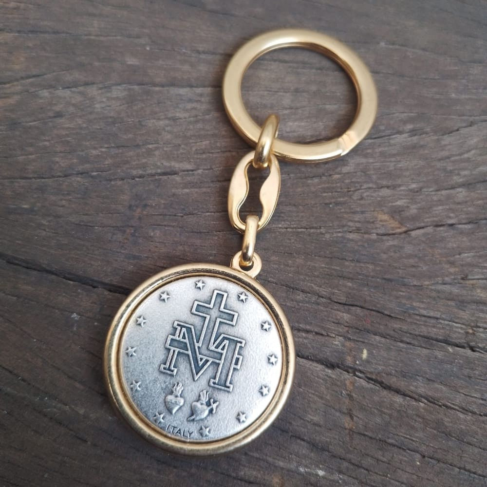 Chaveiro Italiano Medalha Milagrosa - Prata e Ouro
