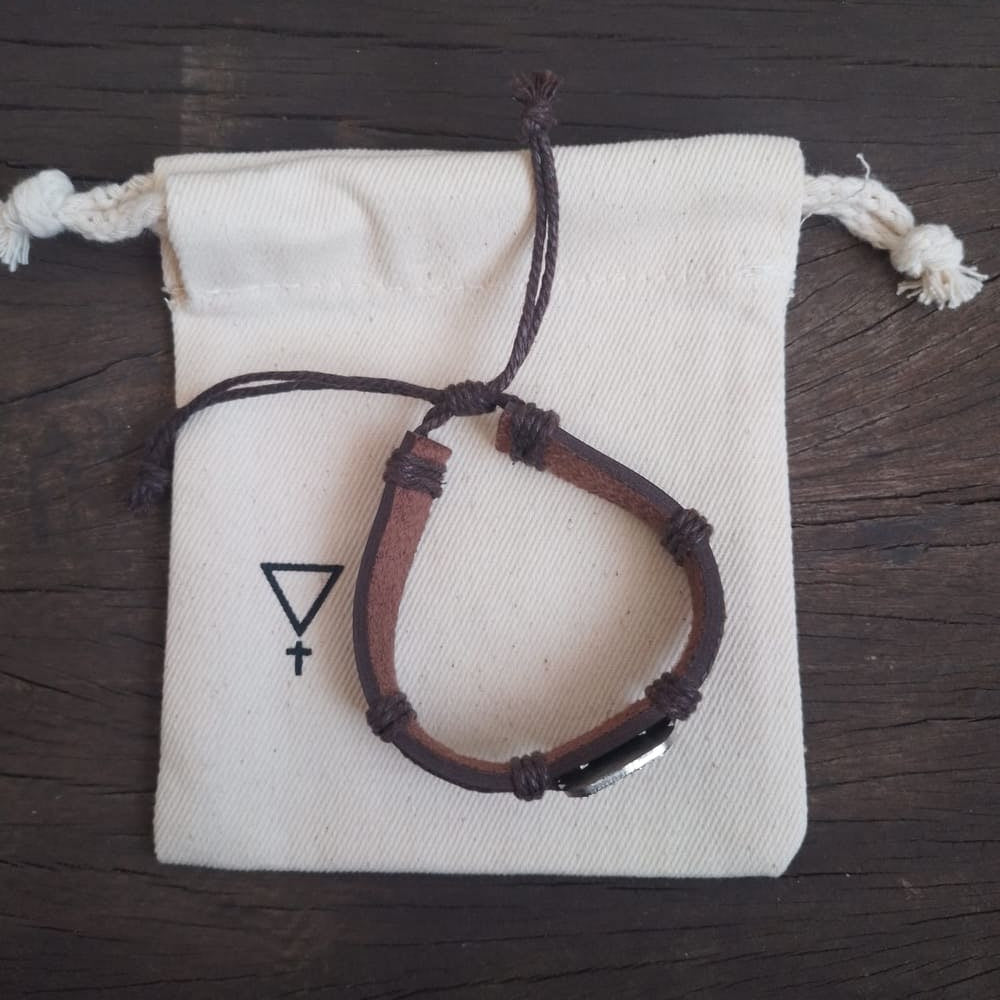 Pulseira de São Miguel Arcanjo – Couro Italiano e Metal Folheado a Prata