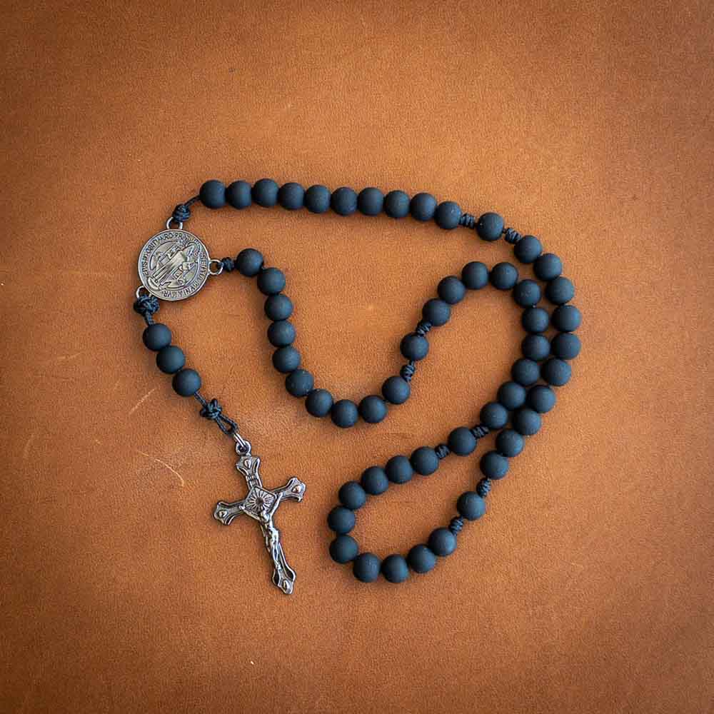 Terço Medalha de São Bento Agilis 8mm - Preto e Grafite