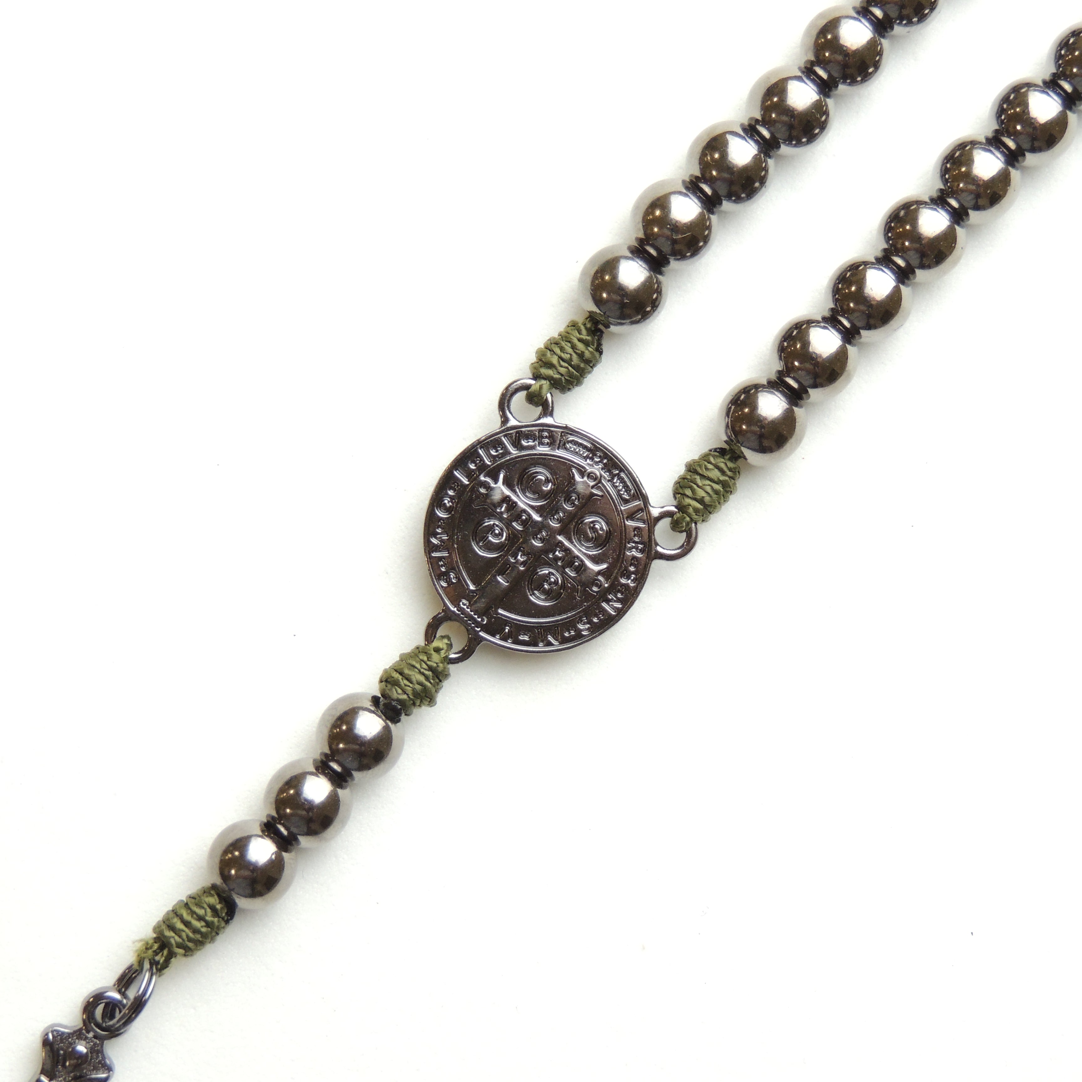 Terço Medalha de São Bento Agilis 8mm - Verde e Grafite