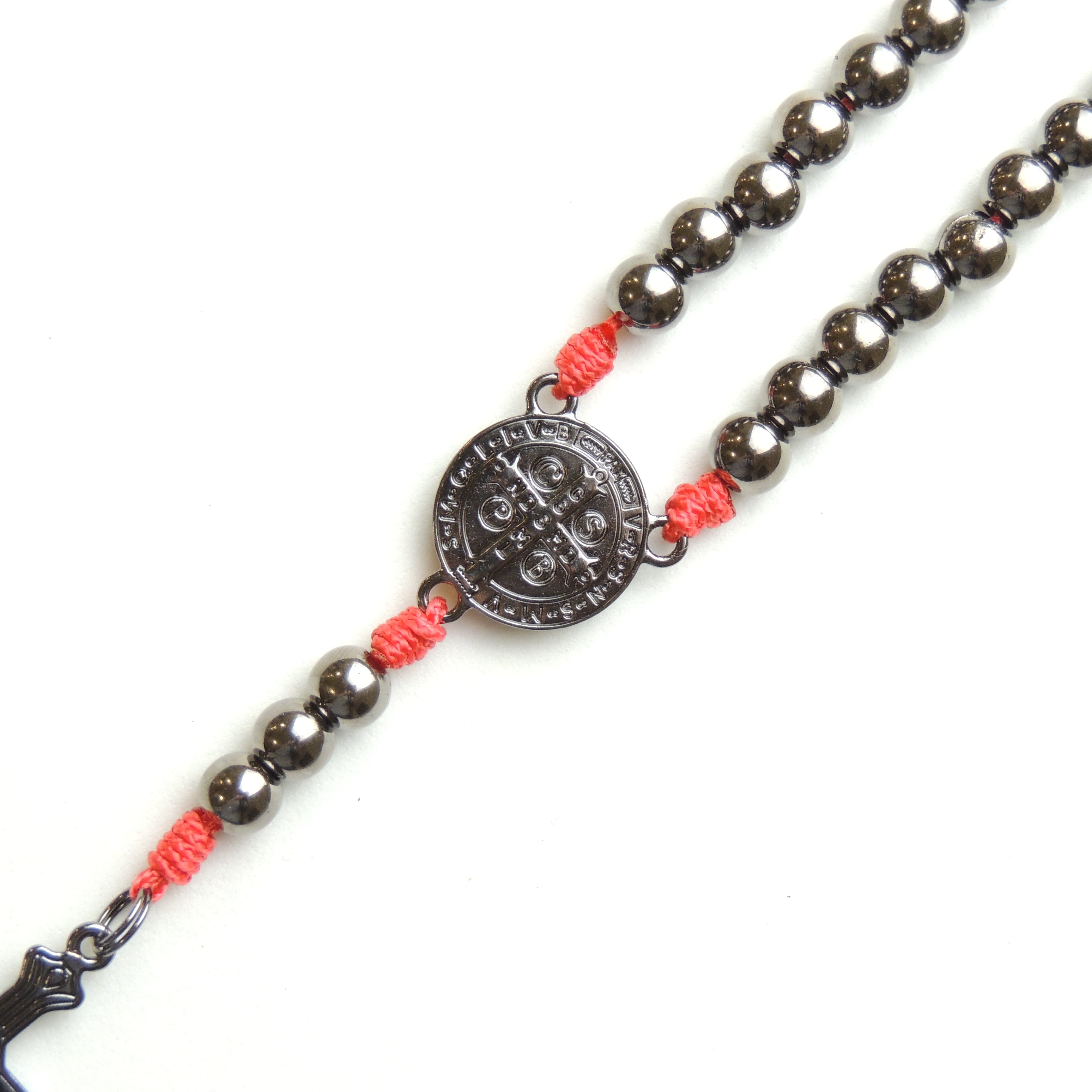 Terço Medalha de São Bento Agilis 8mm - Vermelho e Grafite