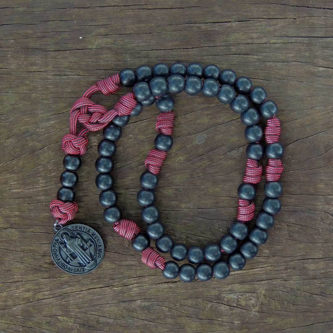 Terço Medalha de São Bento Virtus - Vermelho e Preto
