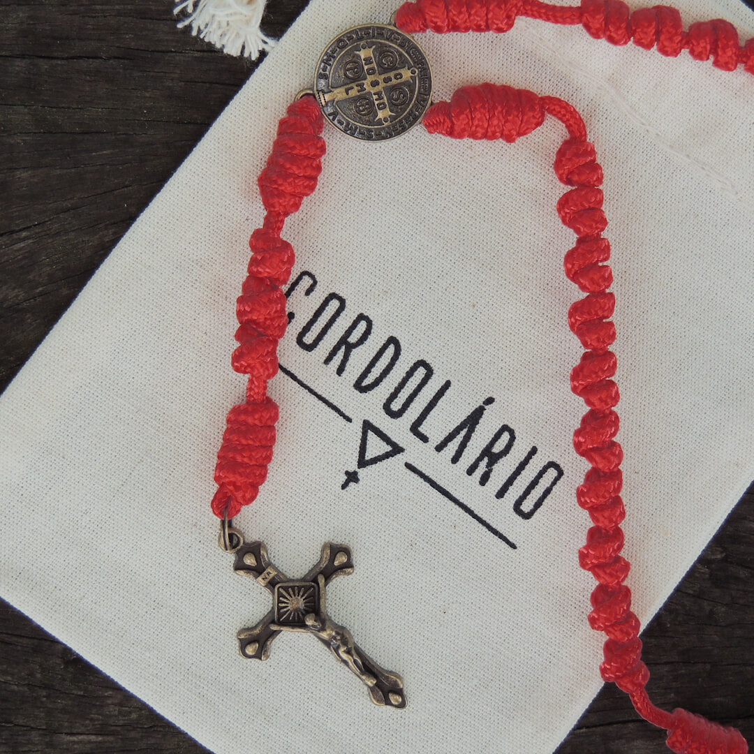 Terço de Nós Medalha de São Bento Nodus - Vermelho