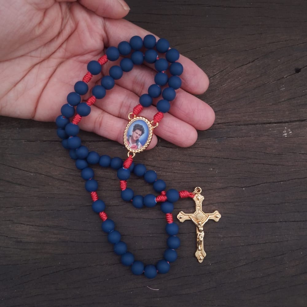 Terço São Carlo Acutis Agilis 8mm - Marinho e Vermelho