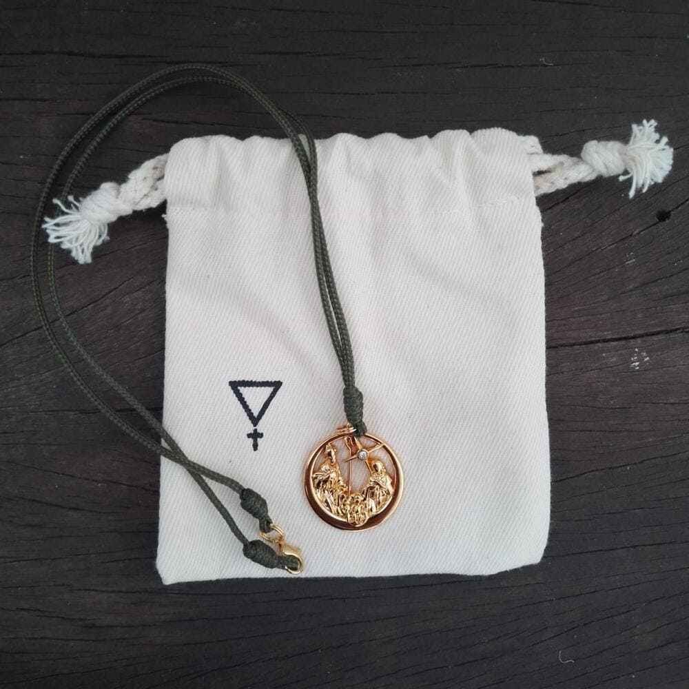 Cordão Pingente Medalha de Natal com fecho - Verde e Ouro