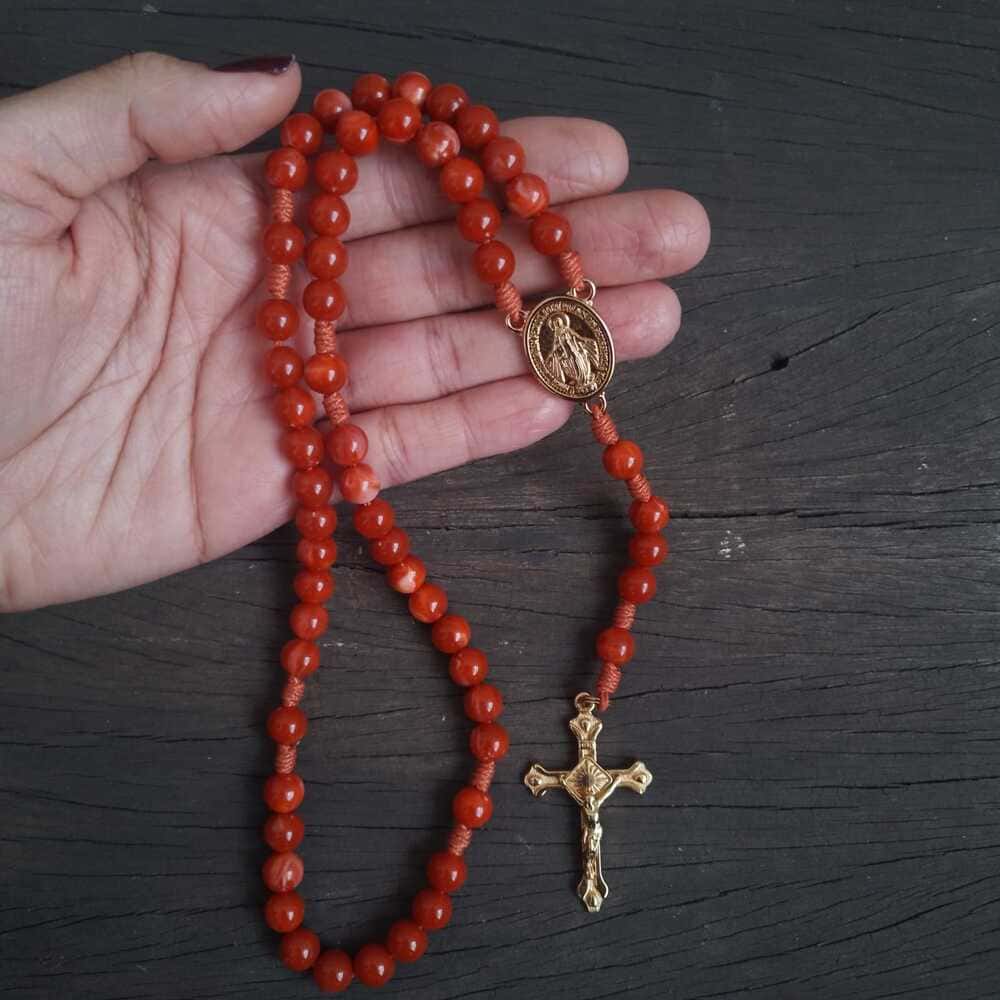 Terço Nossa Senhora das Graças Agilis 8mm - Laranja