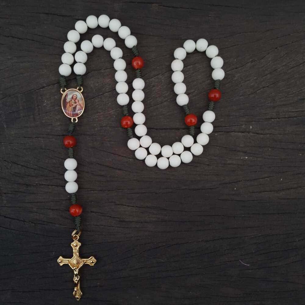 Terço de São José Agilis 8mm - Branco e Laranja