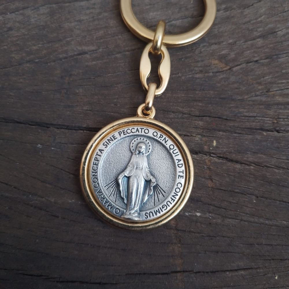 Chaveiro Italiano Medalha Milagrosa - Prata e Ouro
